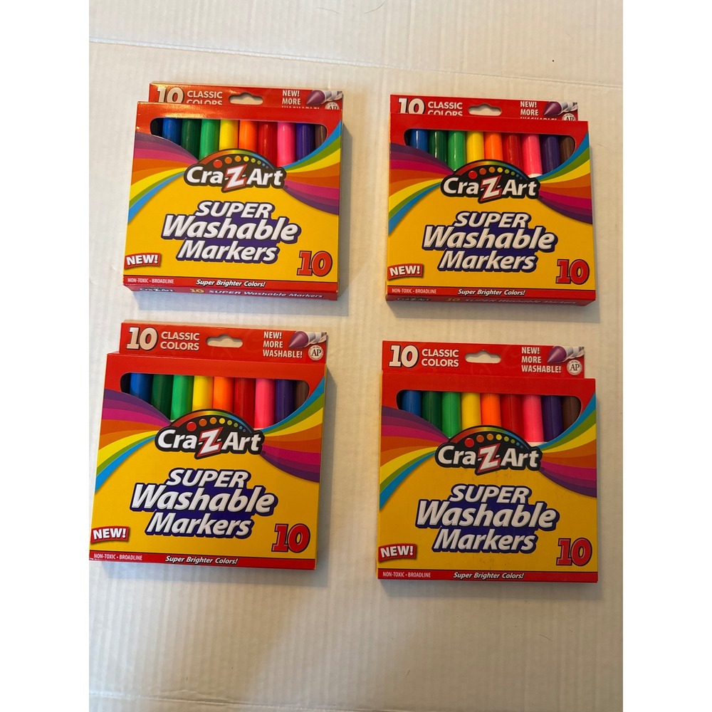 Lot of 4 packs of 10 Cra-Z-Art Super Washable Markers Classic Colors